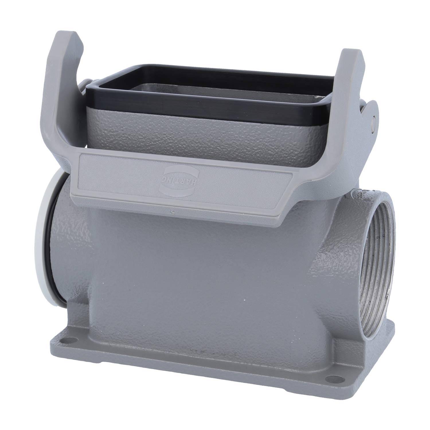 05300100281 HARTING Han 10B Sockelgehäuse hoch, 1xM40 seitlicher Kabelabgang, mit 1 Längsbügel Verschraubung M40