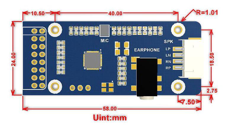 Waveshare WM8960 Stereo CODEC Audio Module, MEMS Mikrofon, 3,5mm Klinke, I2C, I2S, 1W 3,3V