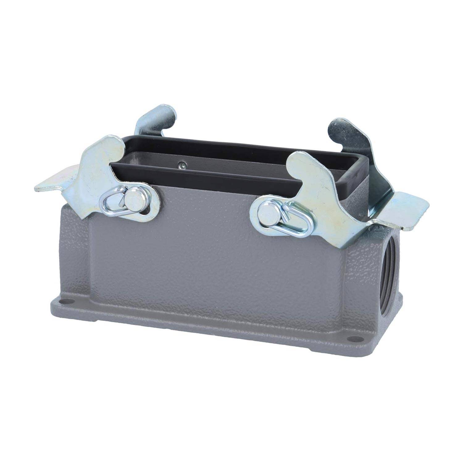 04301161270 HARTING Han 16B Sockelgehäuse niedrig, 2xPG21 seitlicher Kabelabgang, mit 2 Querbügeln Verschraubung PG21