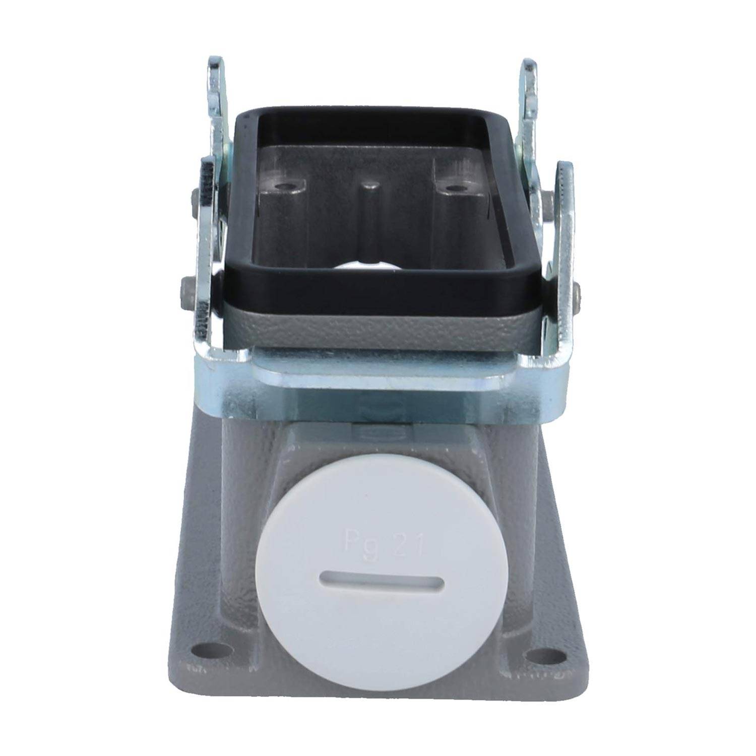 04301161230 HARTING Han 16B Sockelgehäuse niedrig, 1xPG21 seitlicher Kabelabgang, mit 2 Querbügeln Verschraubung PG21