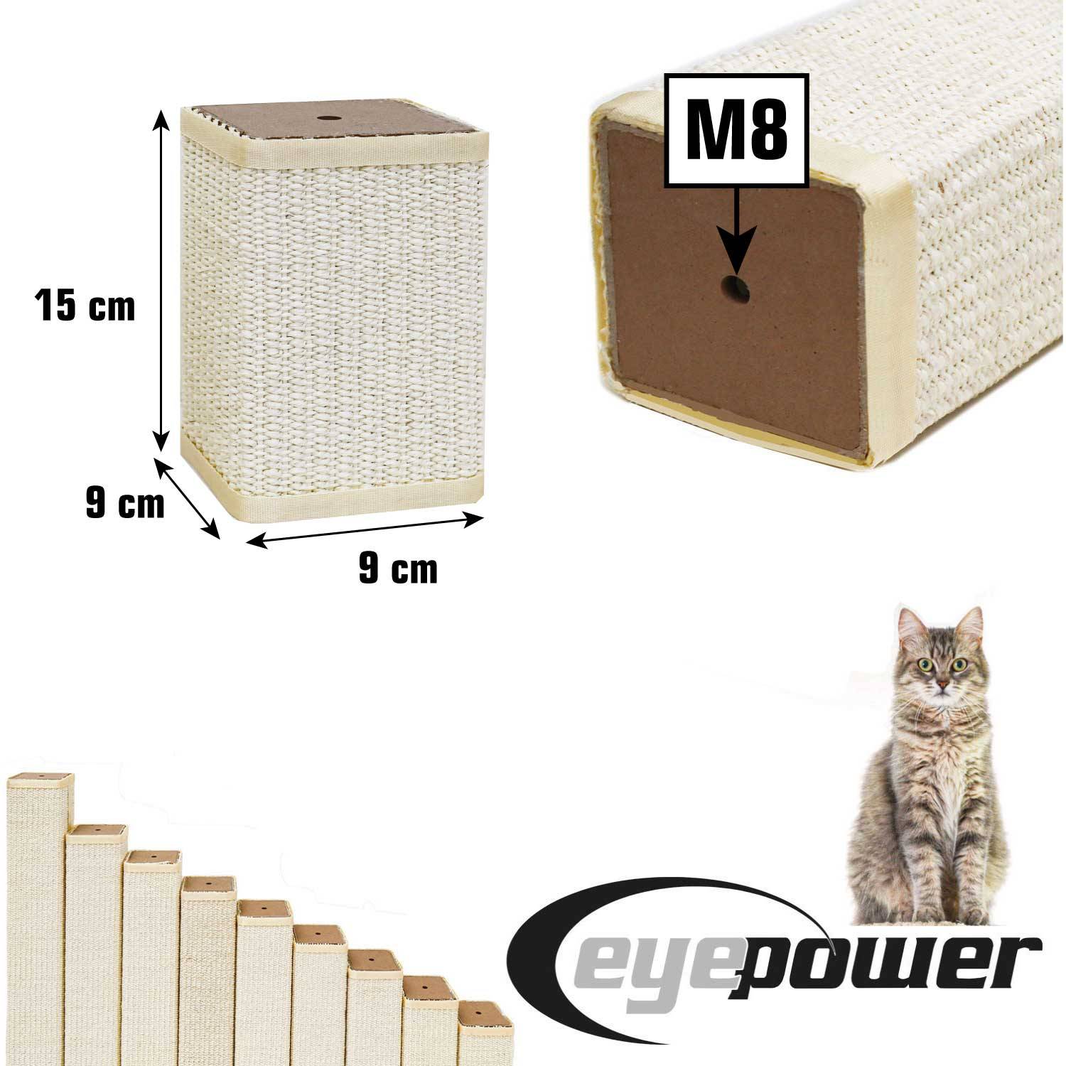 15 cm Sisalstamm für Kratzbaum - M8 Ersatzstamm Eckig - Sisalsäule Kratzstamm