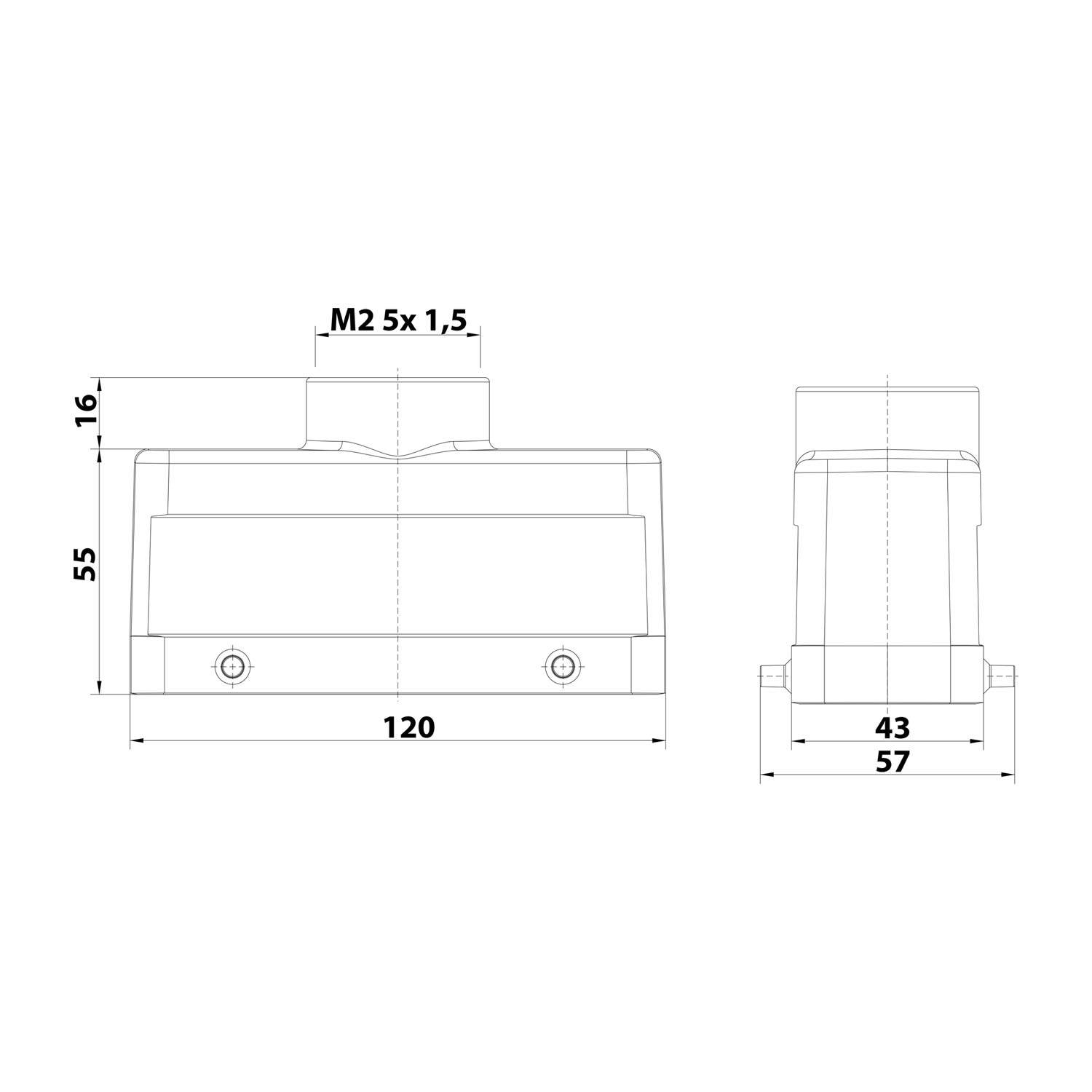 05300241461 HARTING Han 24B Tüllengehäuse niedrig, 1xM25 gerader Kabelabgang, für 2 Bügel (am Unterteil) Verschraubung