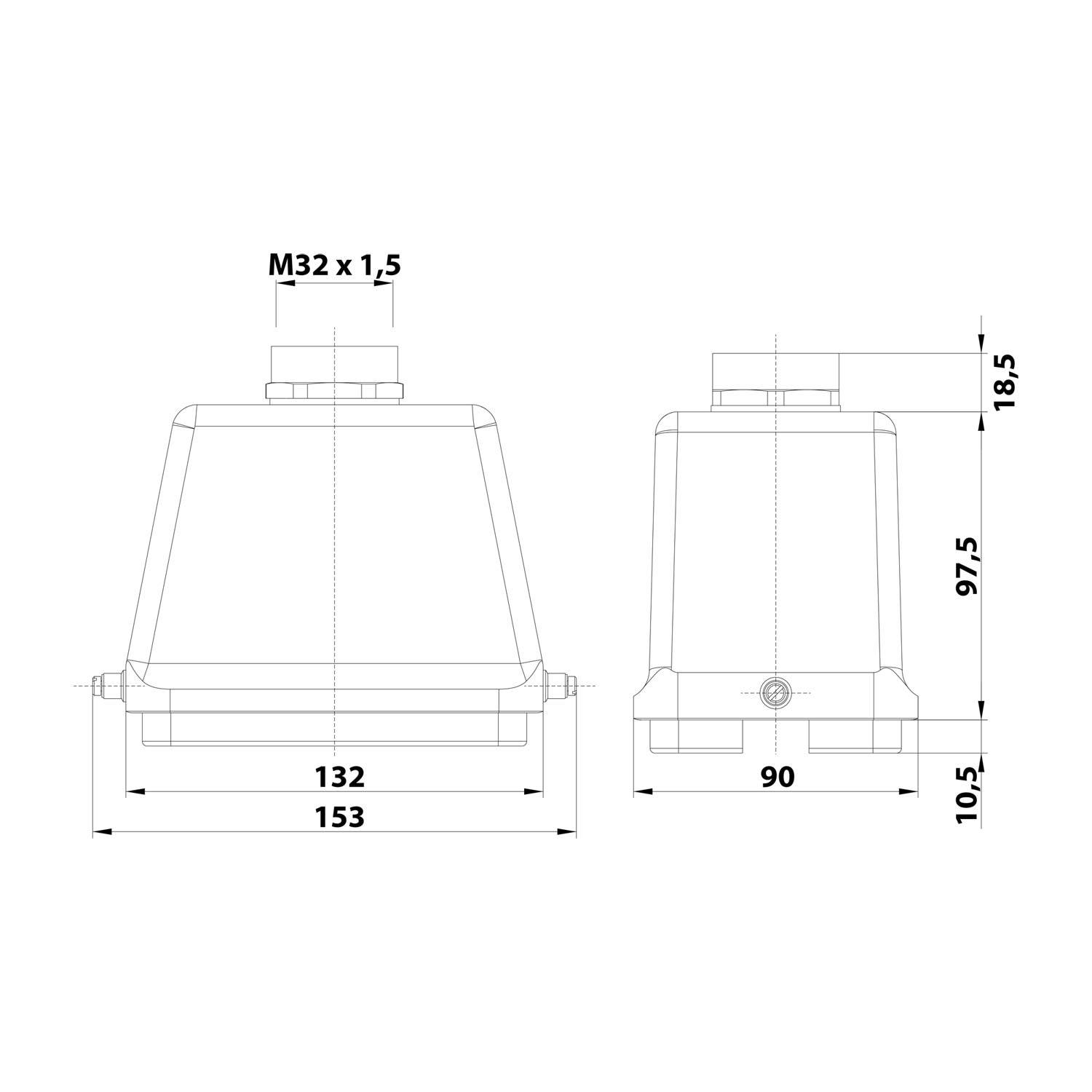 05300480461 HARTING Han 48B Tüllengehäuse hoch, 1xM32 gerader Kabelabgang, für 1 Bügel (am Unterteil) Verschraubung M32