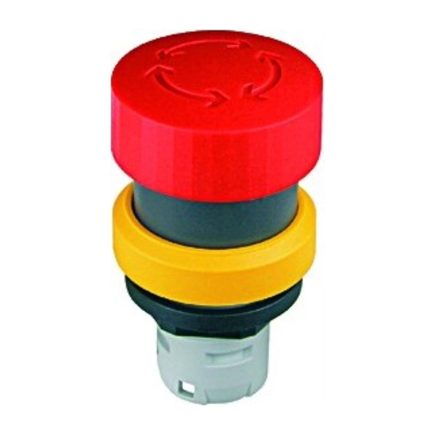 Roter Notaus-Knopf an einer Steuerungseinheit, der zum schnellen Anhalten von Maschinen in Notsituationen verwendet wird.