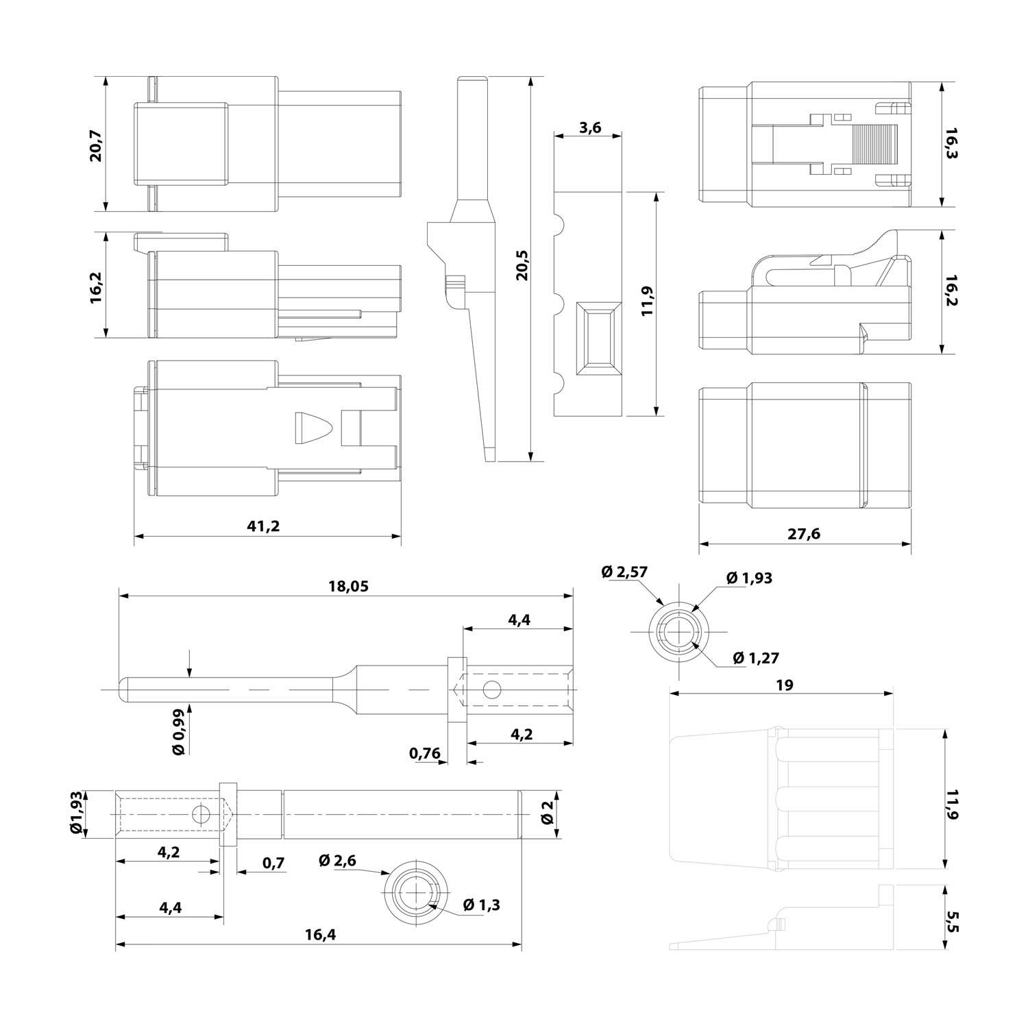 ATM3PS-CKIT Amphenol AS-3SM/F 109 SET-Steckverbindung ATM-Serie 1xStift/1xBuchse, 3-polig, Crimpanschluss