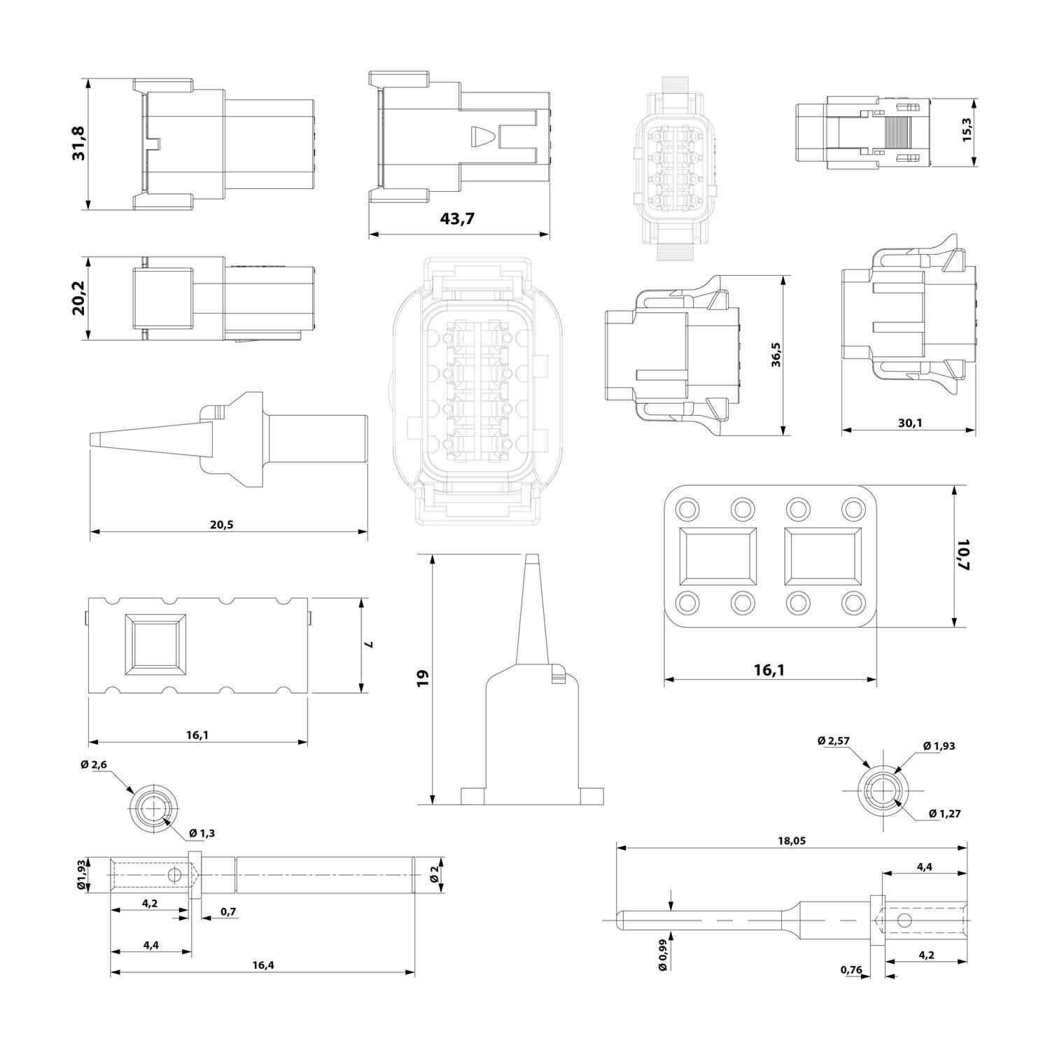 ATM8PS-CKIT Amphenol AS-8SM/F 112 SET-Steckverbindung ATM-Serie 1xStift/1xBuchse, Kodierung A, 8-polig, Crimpanschluss