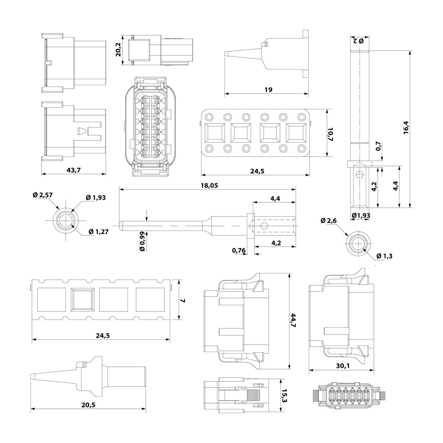 ATM12PS-CKIT Amphenol AS-12SM/F 107 SET-Steckverbindung ATM-Serie 1xStift/1xBuchse, Kodierung A, 12-polig,