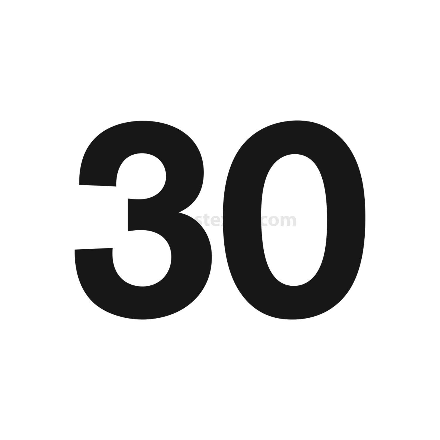 Das Bild zeigt die Zahl '30' in fetter, schwarzer Schrift vor einem weißen Hintergrund.