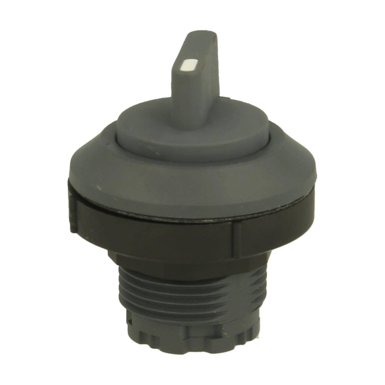 Ein grauer Kippschalter mit schwarzer Basis, konzipiert für die Montage an Bedienfeldern oder Geräten.