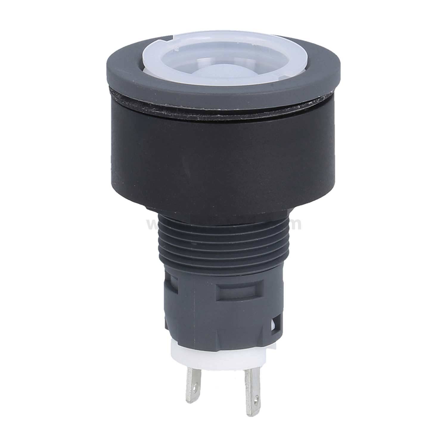 Ein schwarzer und grauer Drucktaster mit drei Metallzacken, entwickelt für elektrische Geräte.