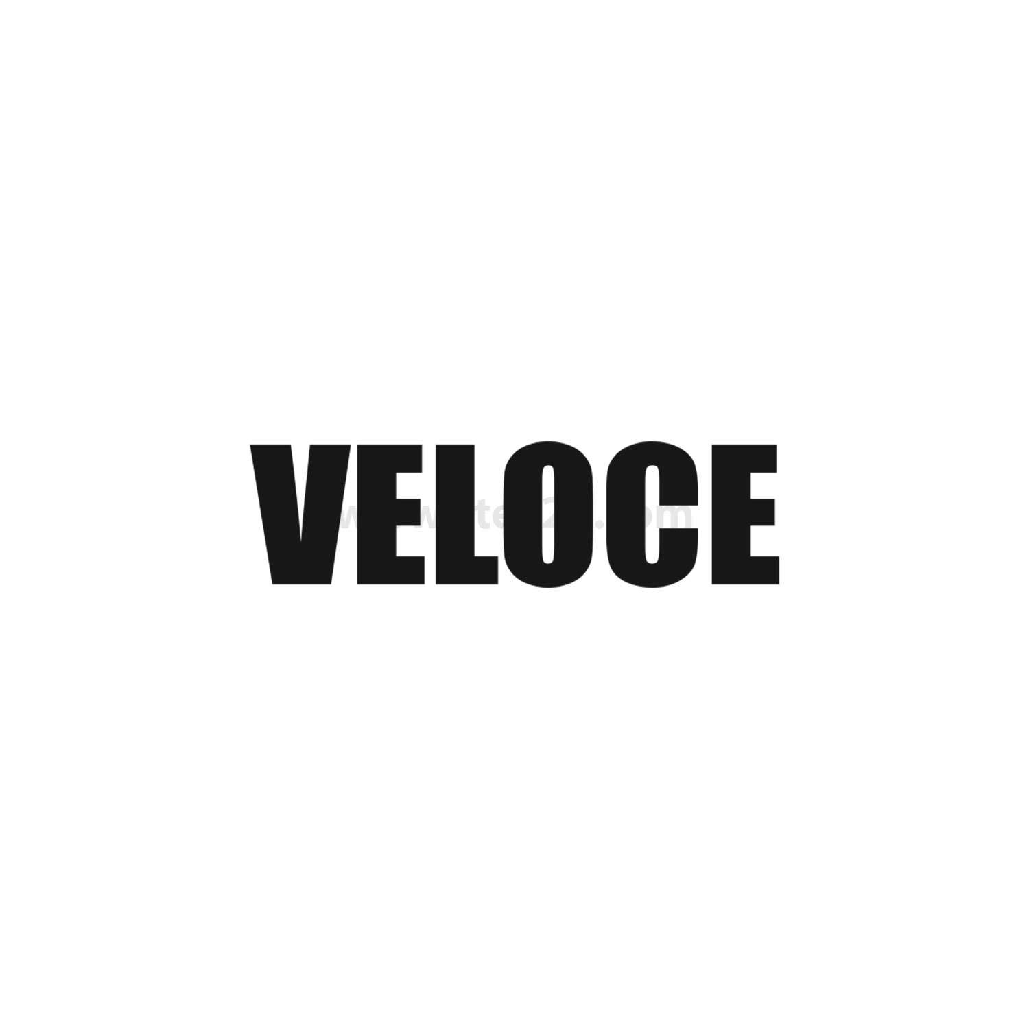 Das Bild zeigt das Wort 'VELOCE' in fetten, schwarzen Großbuchstaben auf einem schlichten weißen Hintergrund.
