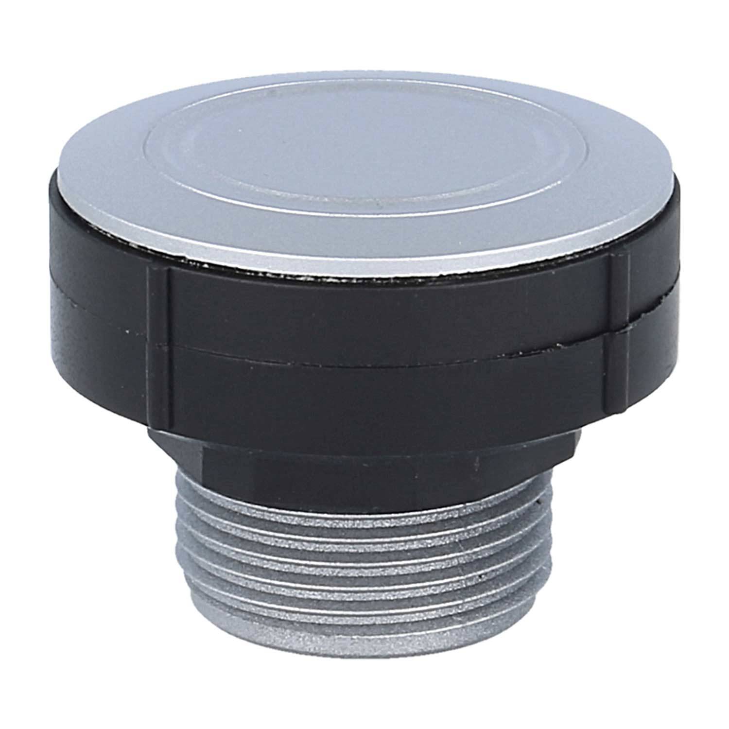 Ein runder, schwarzer und silberner Ventildeckel mit Gewindeansatz, der zum Abdichten und Schutz von Ventilstängeln in industriellen oder automobilen Umgebungen verwendet wird.
