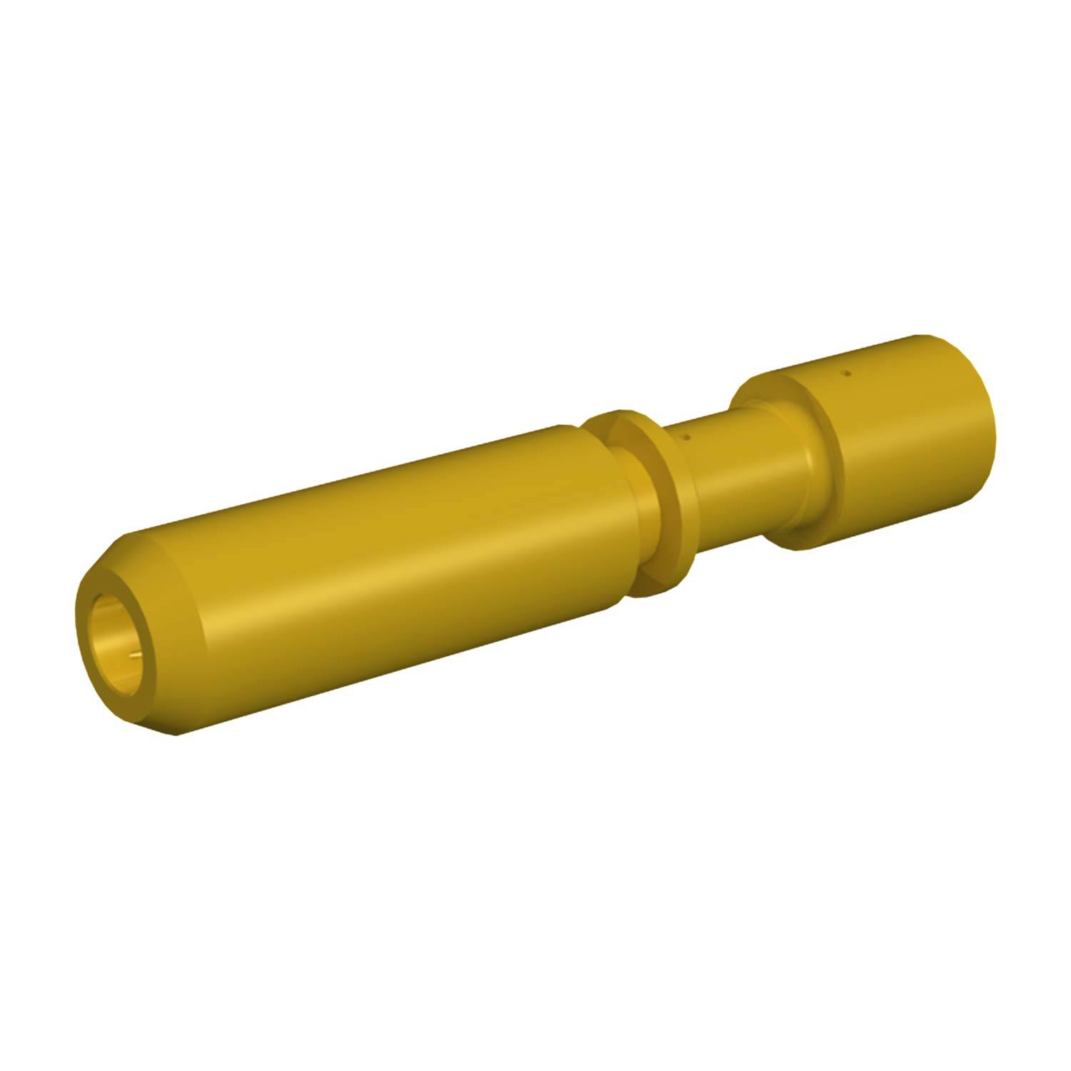 Eine gelbe, zylindrische mechanische Komponente mit unterschiedlichen Durchmessern, möglicherweise ein Teil einer Maschine oder eines Werkzeugs.