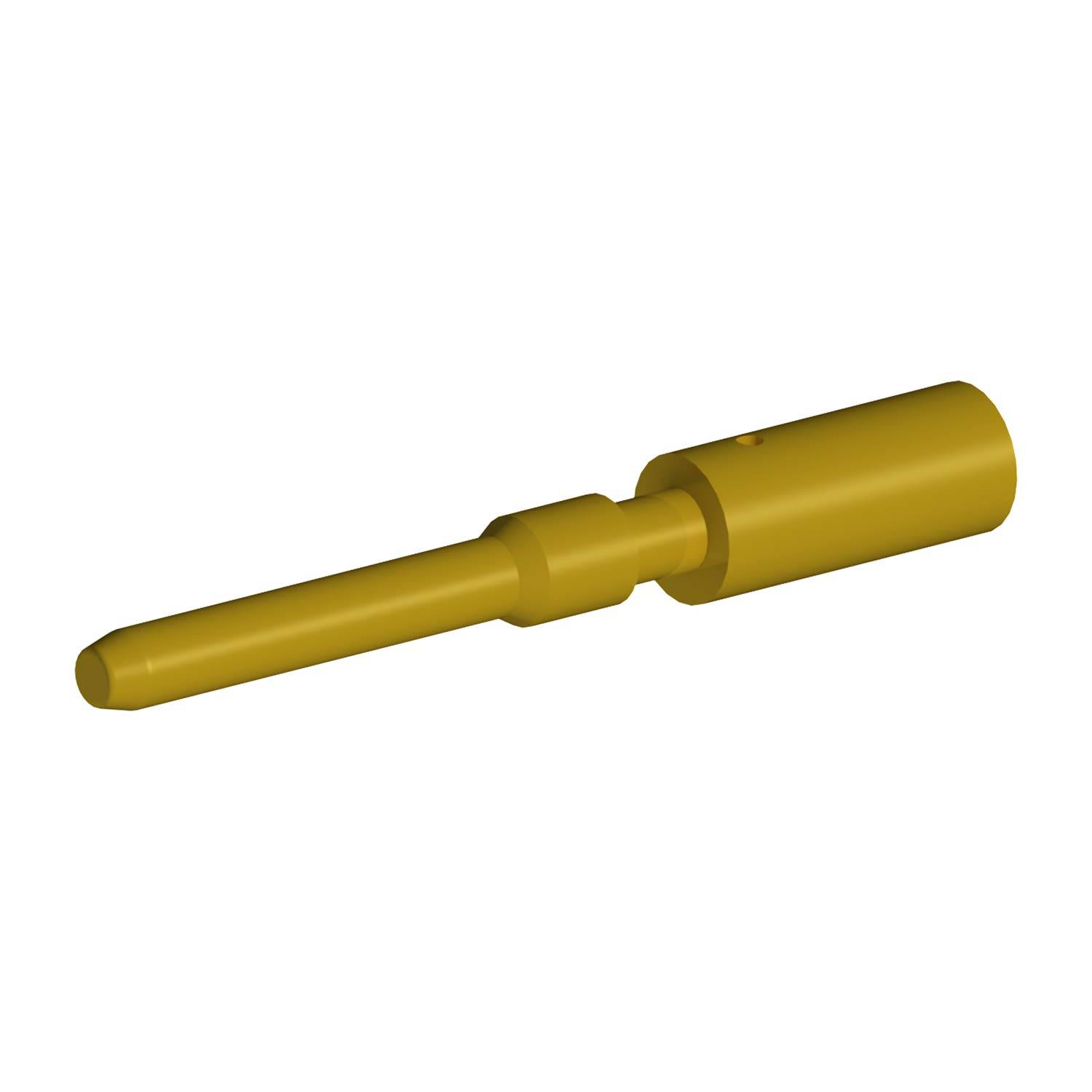 Eine goldfarbene zylindrische mechanische Komponente mit einem schmaleren Schaft und einer breiteren Basis.
