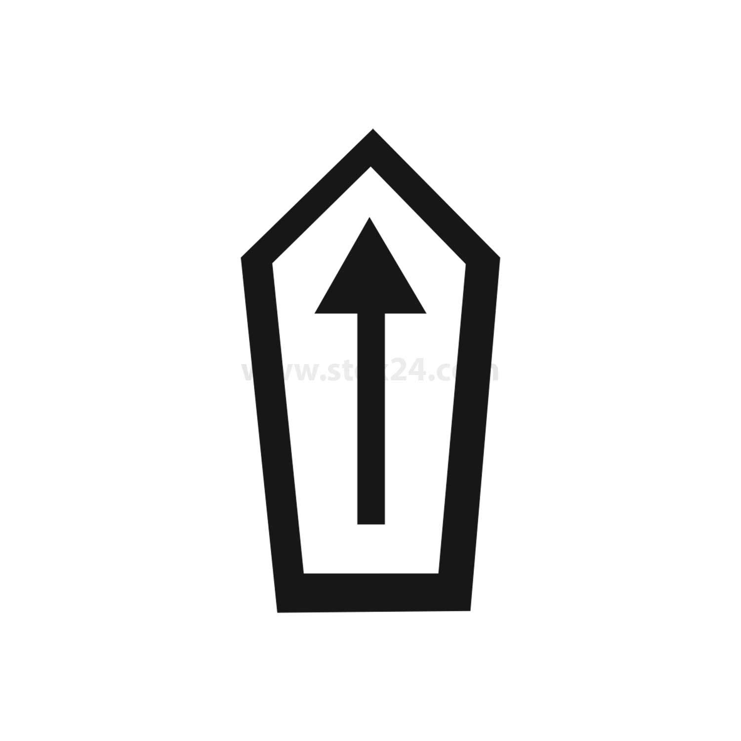 Ein nach oben gerichteter Pfeil in einem sechseckigen Rahmen' deutet auf Richtung oder Fortführung der Bewegung hin.