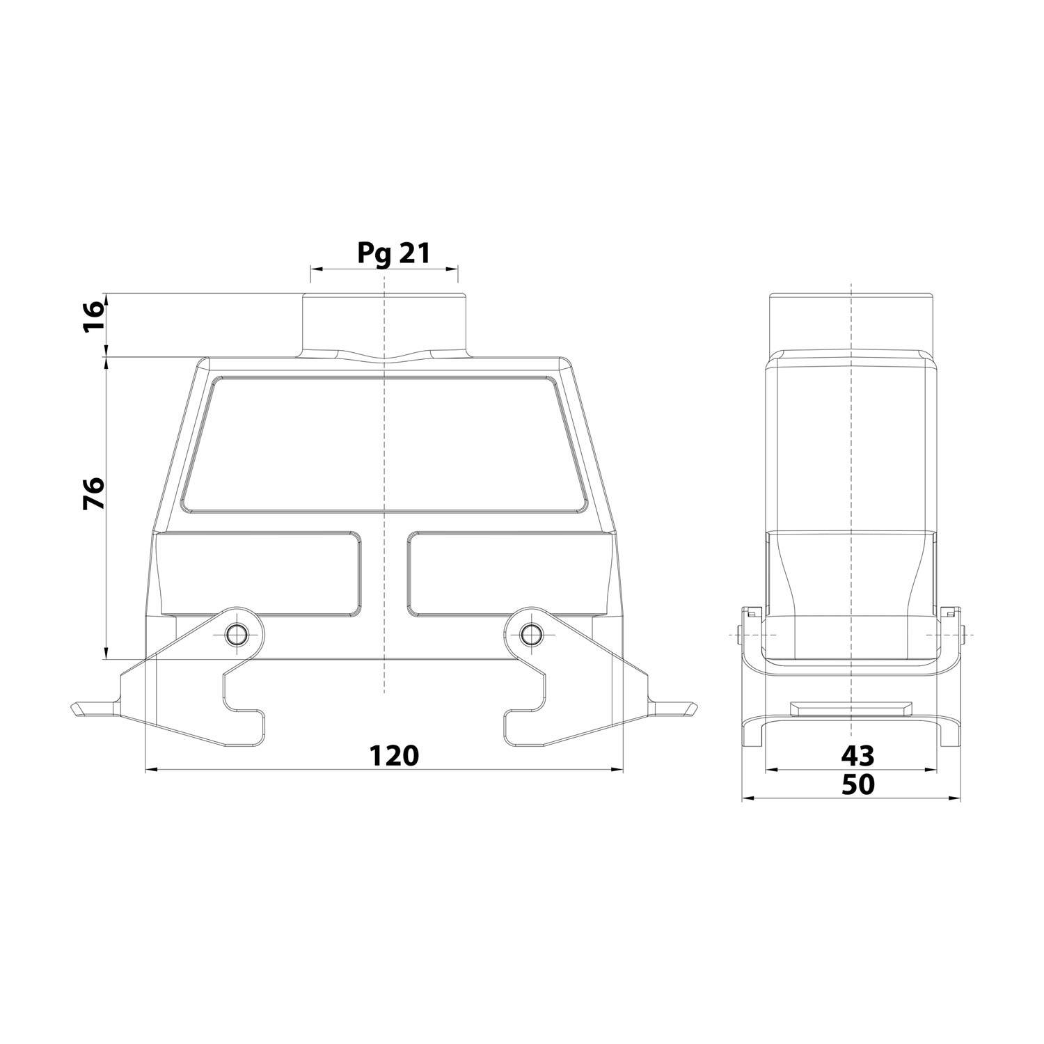 04300240430 HARTING Han 24B Tüllengehäuse hoch, 1xPG21 gerader Kabelabgang, mit 2 Querbügeln Verschraubung PG21