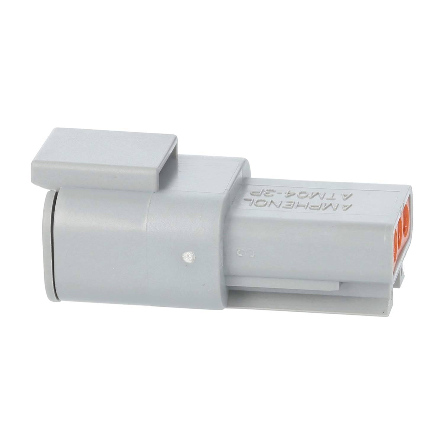 Ein grauer elektrischer Steckverbinder mit drei Lochöffnungen, der für sichere elektrische Verbindungen in automobilen oder industriellen Anwendungen verwendet wird.