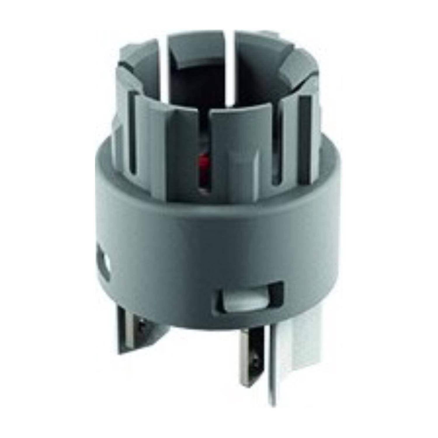 Ein grauer, zylindrischer Rotatoradapter mit mehreren vertikalen Schlitzen, der in elektrischen oder mechanischen Baugruppen verwendet wird.