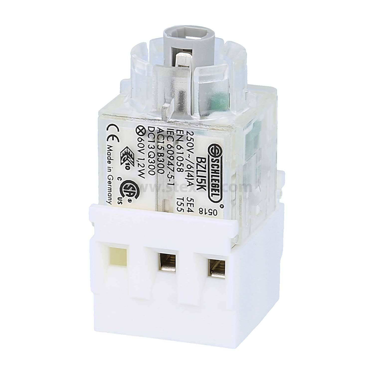 Ein transparenter Drucktastenschalter mit Herstellungsetiketten von Schlegel, der elektrische Spezifikationen wie 250V und 3A aufweist.