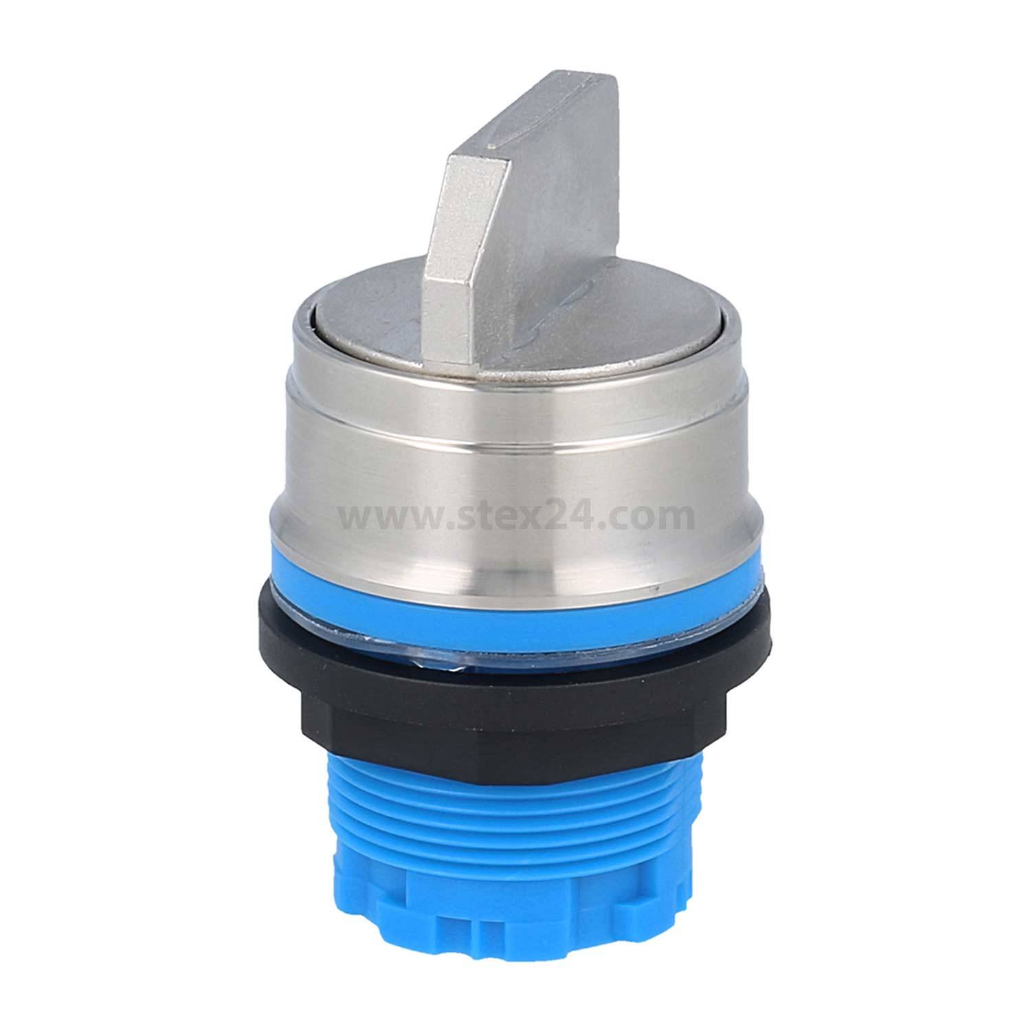 Metallischer Kammerriegel mit blauer Basis, konzipiert für Türen oder Paneele, mit flacher Schlüssellochfläche und kreisförmiger Gestalt.