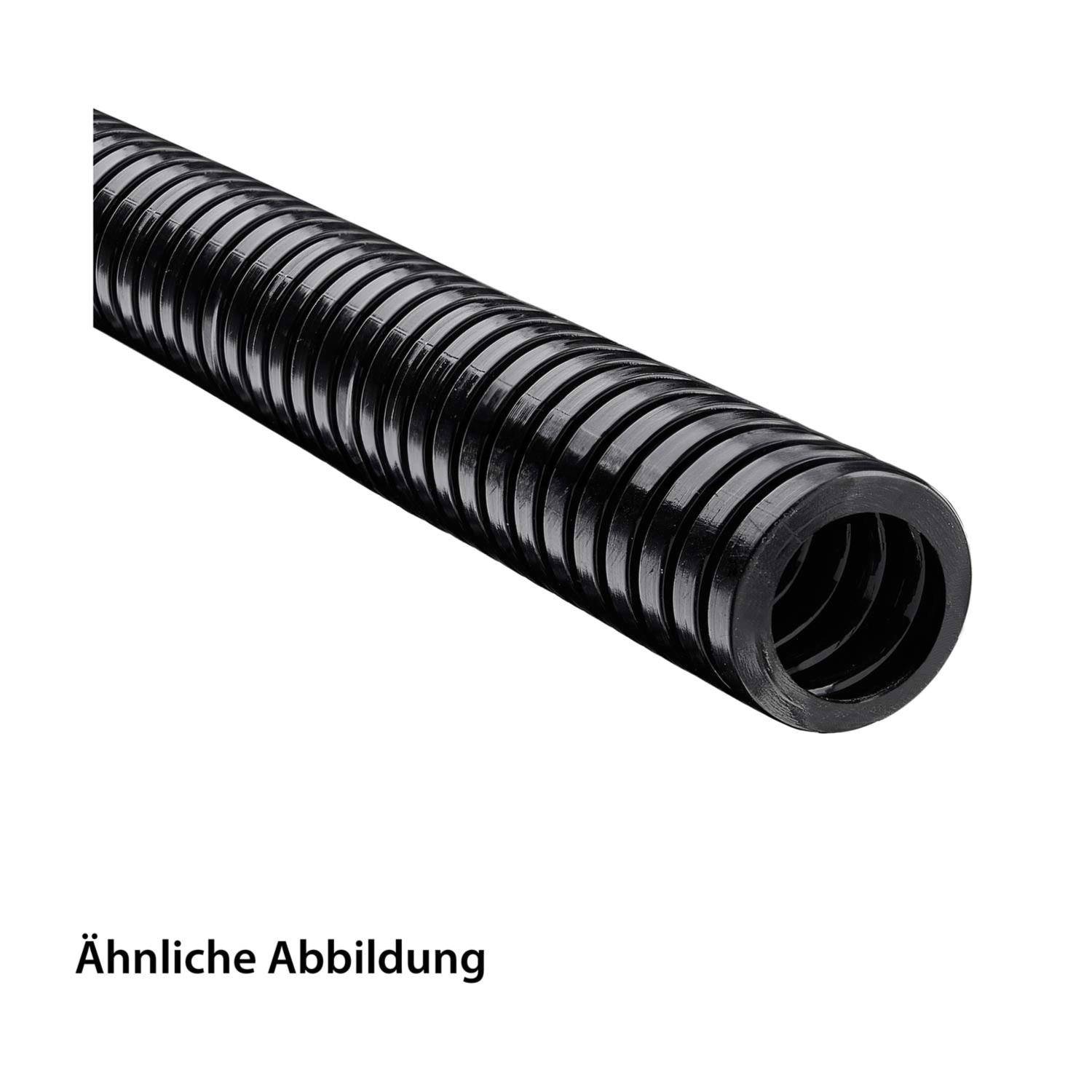 Flexibler schwarzer Wellschlauch, in Profilansicht dargestellt. Text darunter liest sich „Ähnliche Abbildung