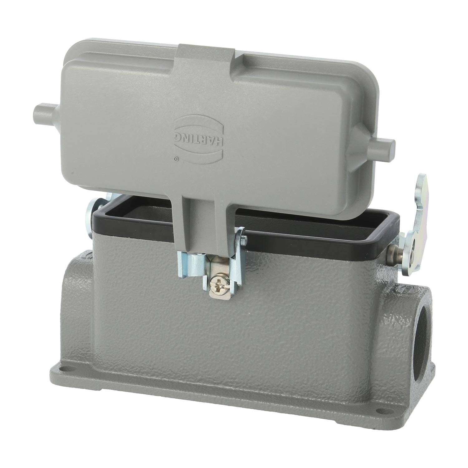 04300161256 HARTING Han 16B Sockelgehäuse niedrig, 1xM25 seitlicher Kabelabgang, mit 1 Längsbügel mit Schutzkappe
