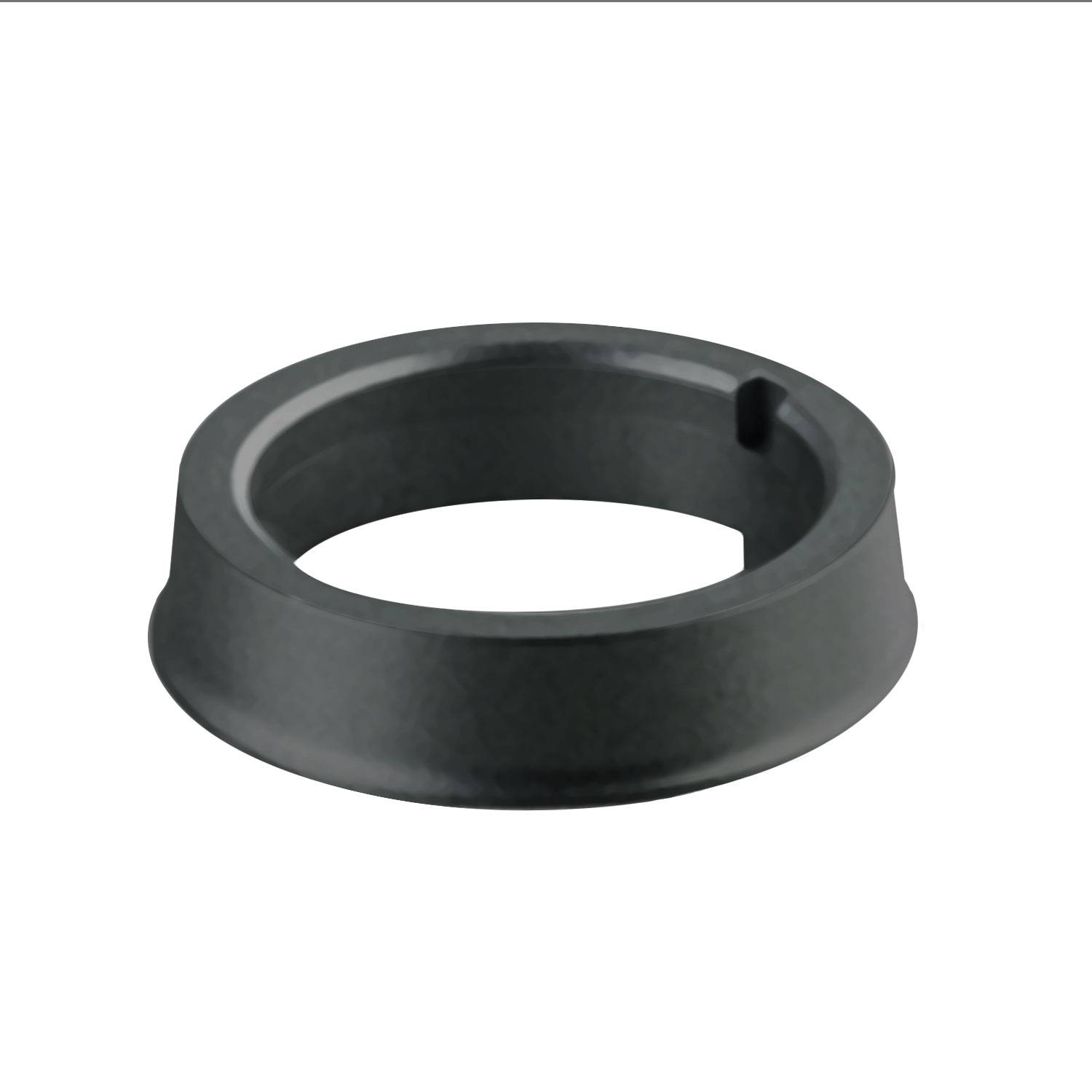 Eine schwarze, kreisförmige Gummidichtung mit gerillter Innenfläche, die zur Abdichtung und Gewährleistung eines sicheren Sitzes in mechanischen Anwendungen verwendet wird.