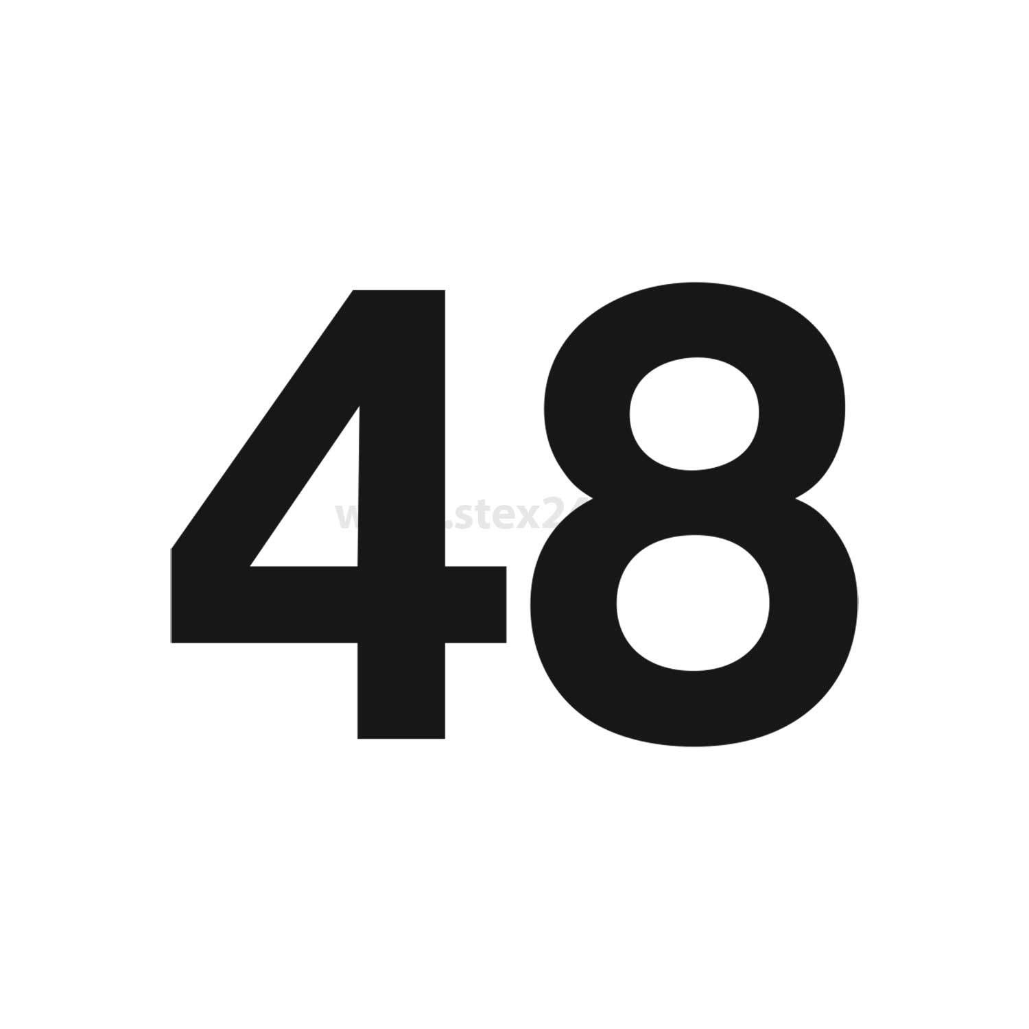 48' in fett gedruckten, schwarzen Ziffern, zentriert auf einem einfarbigen weißen Hintergrund.