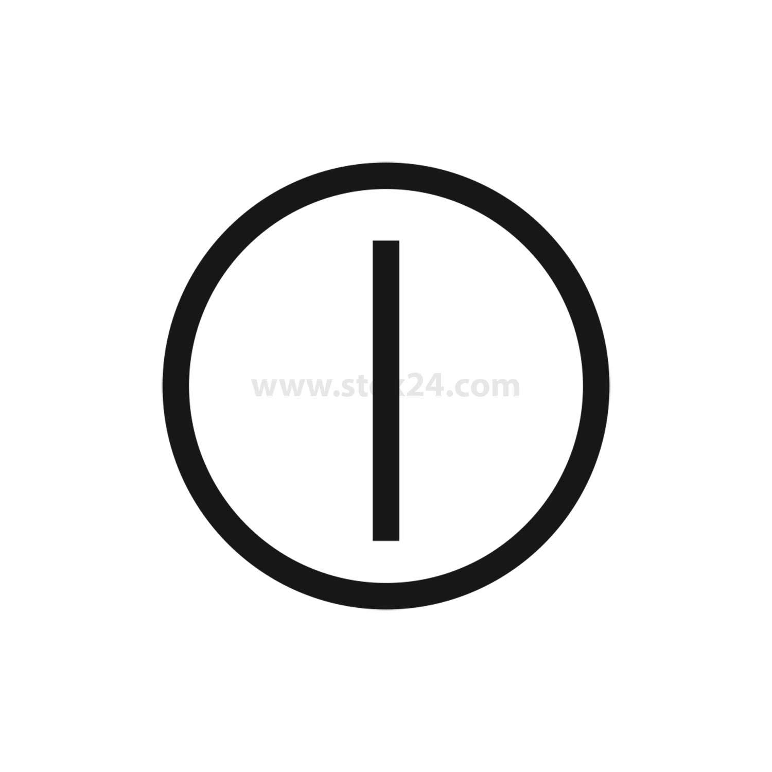 Ein Kreis mit einer vertikalen Linie durch das Zentrum, ähnlich dem Symbol für den Ausschalter.