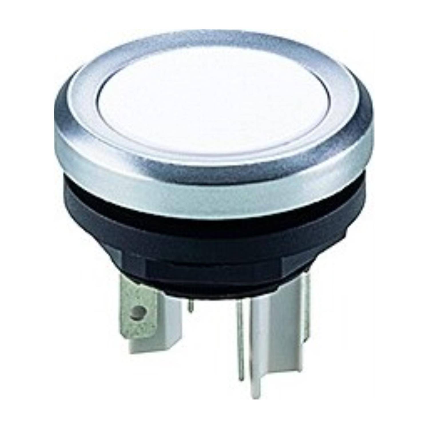 Ein metallischer runder Drucktaster mit weißer Mitte, für die Paneelmontage konzipiert.