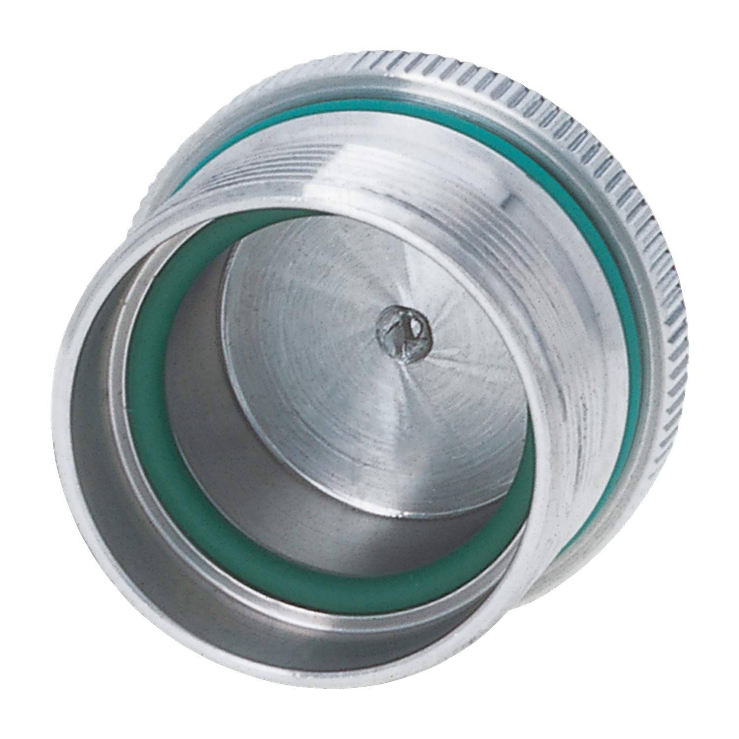 Metallwasserschlauchanschluss mit grünem Innenring, entwickelt für eine sichere Befestigung an Sanitärinstallationen.