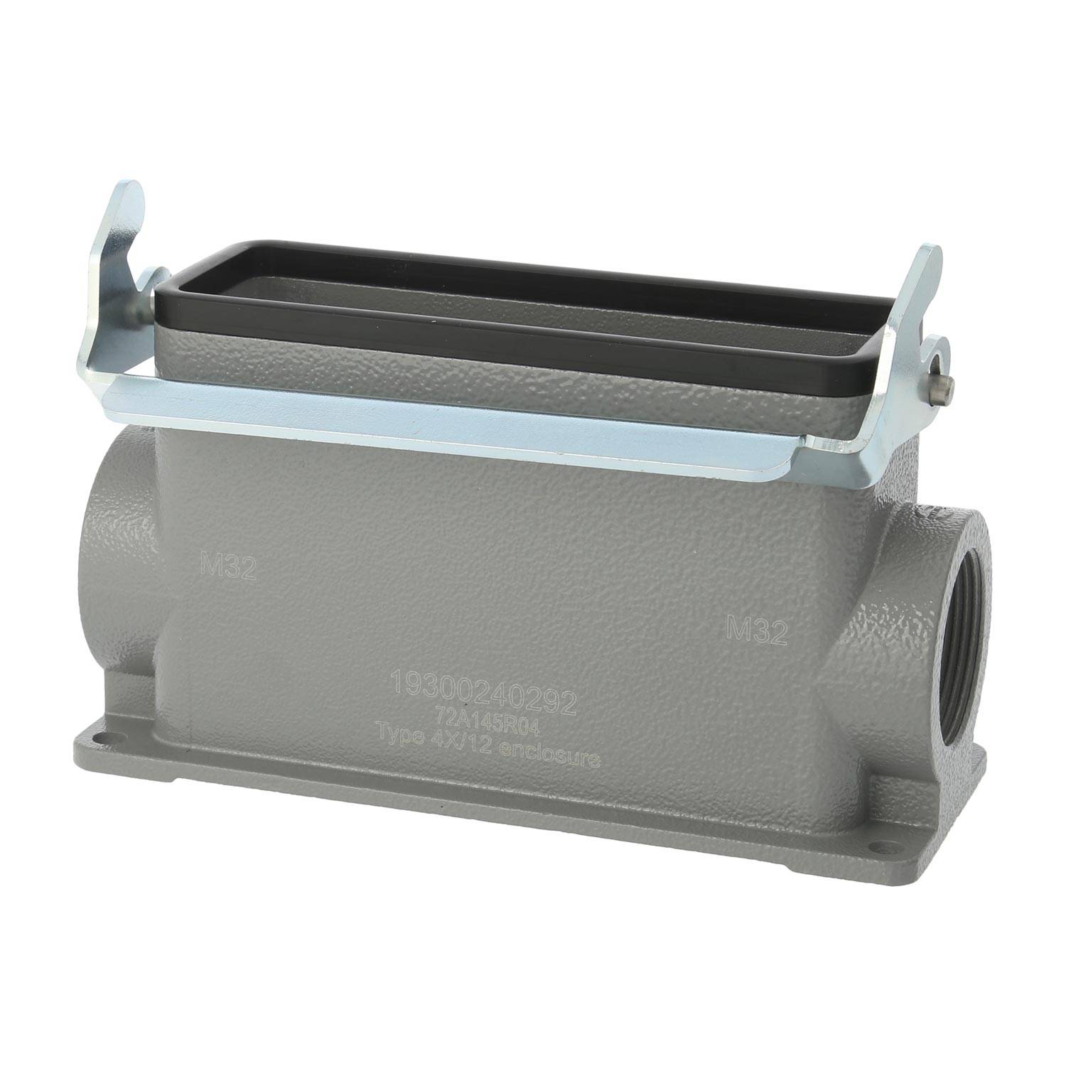 04300240292 HARTING Han 24B Sockelgehäuse hoch, 2xM32 seitlicher Kabelabgang, mit 1 Längsbügel Verschraubung M32