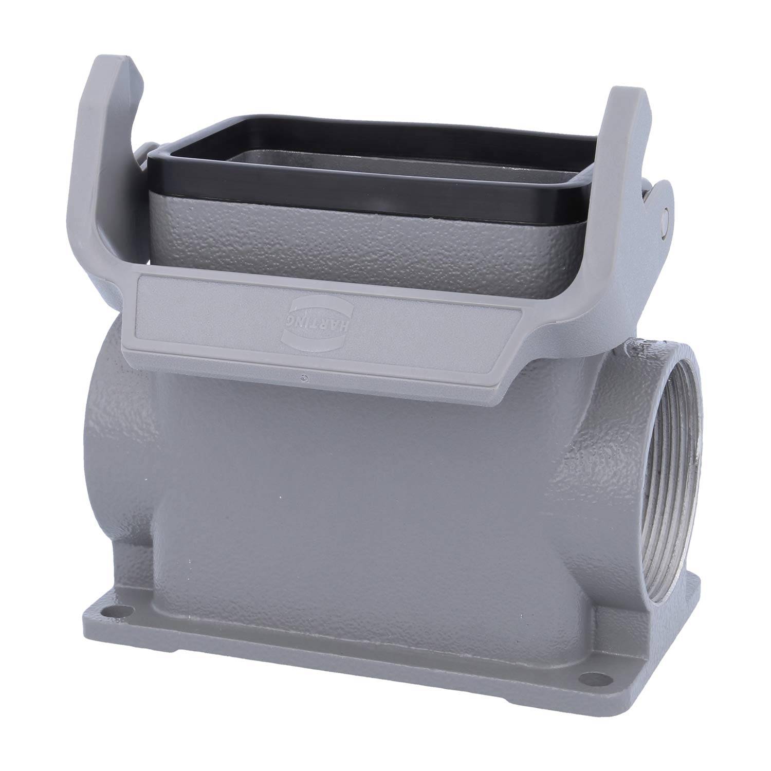 05300100273 HARTING Han 10B Sockelgehäuse hoch, 2xM40 seitlicher Kabelabgang, mit 1 Längsbügel Verschraubung M40