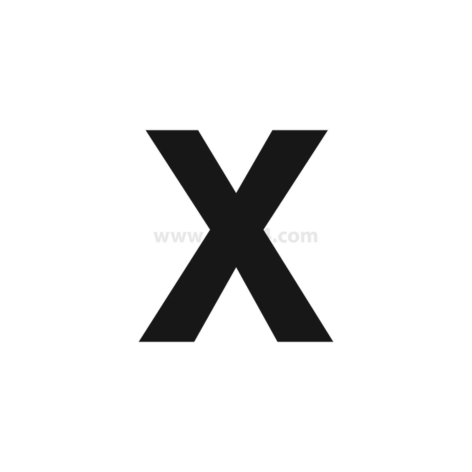 Das Bild zeigt ein großes schwarzes Buchstaben 'X', das mittig auf einem weißen Hintergrund platziert ist.
