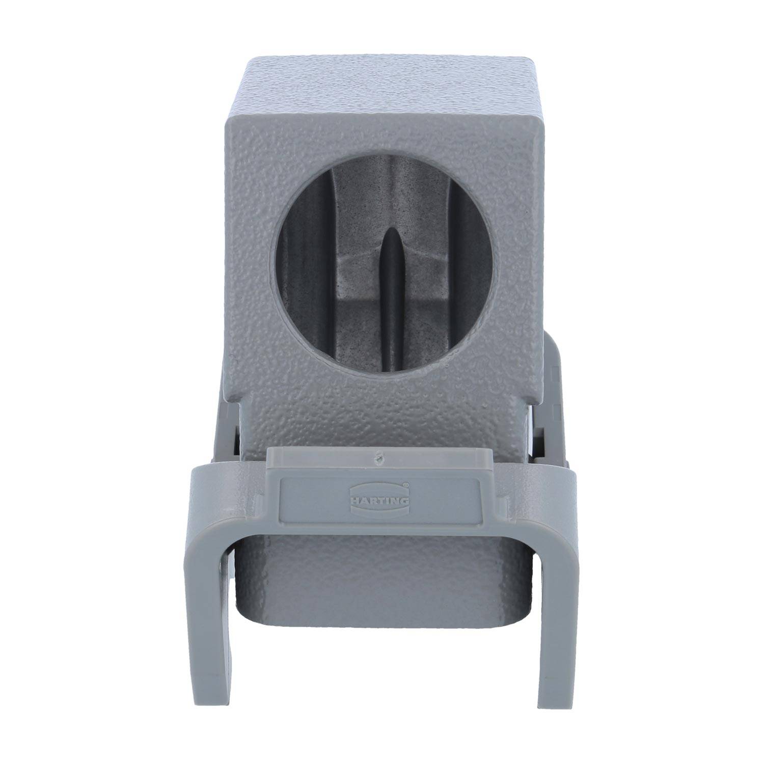 Ein grauer Wandschlüsselhalter in rechteckiger Form mit abgerundeter Frontöffnung.