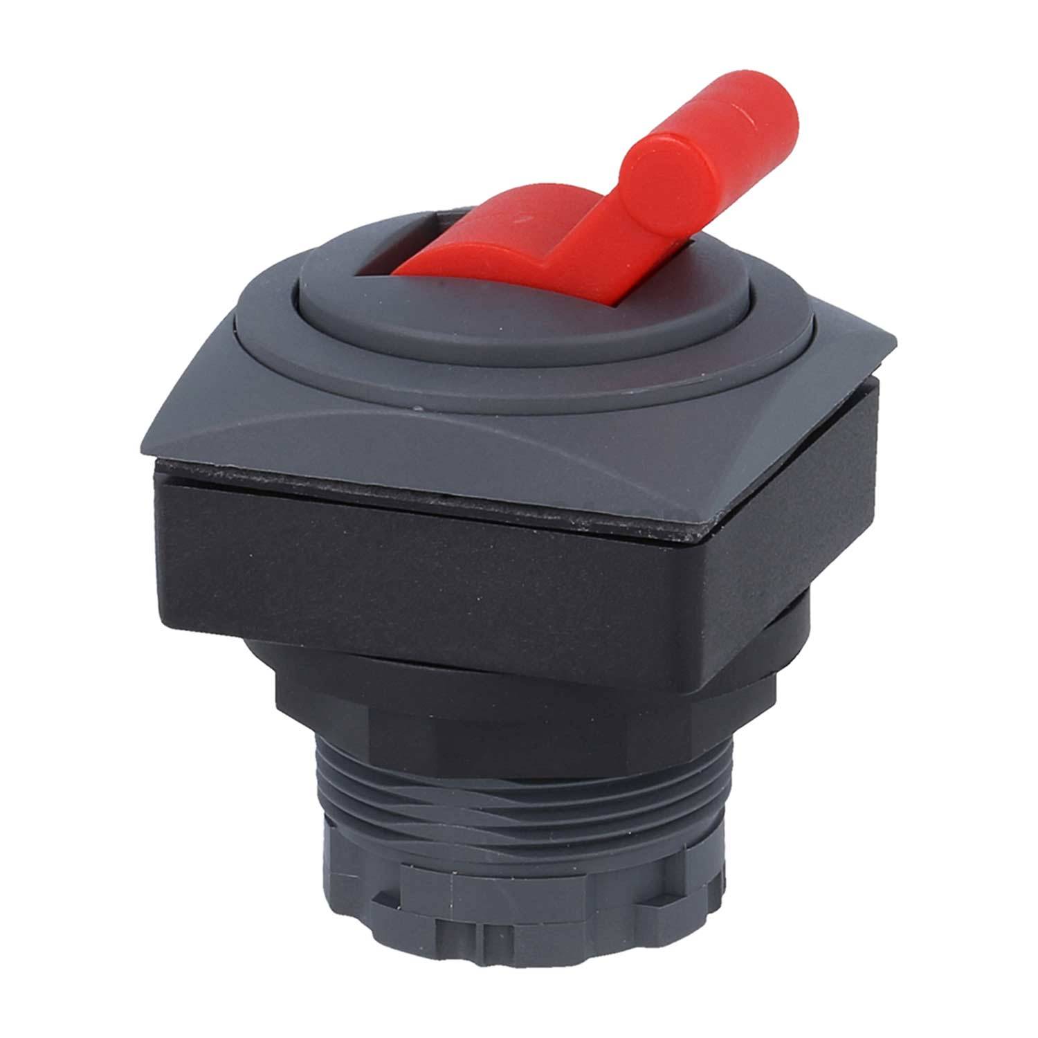 Roter Hebelschalter mit einer schwarzen Basis, verwendet zur Steuerung elektrischer Schaltkreise.