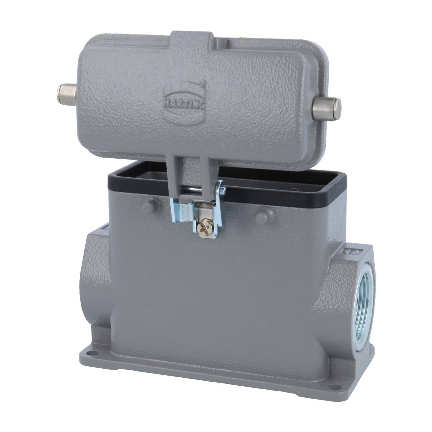 09300162262 HARTING Han 16B Sockelgehäuse hoch, 2xPG21 seitlicher Kabelabgang, für 2 Bügel (am Oberteil) mit