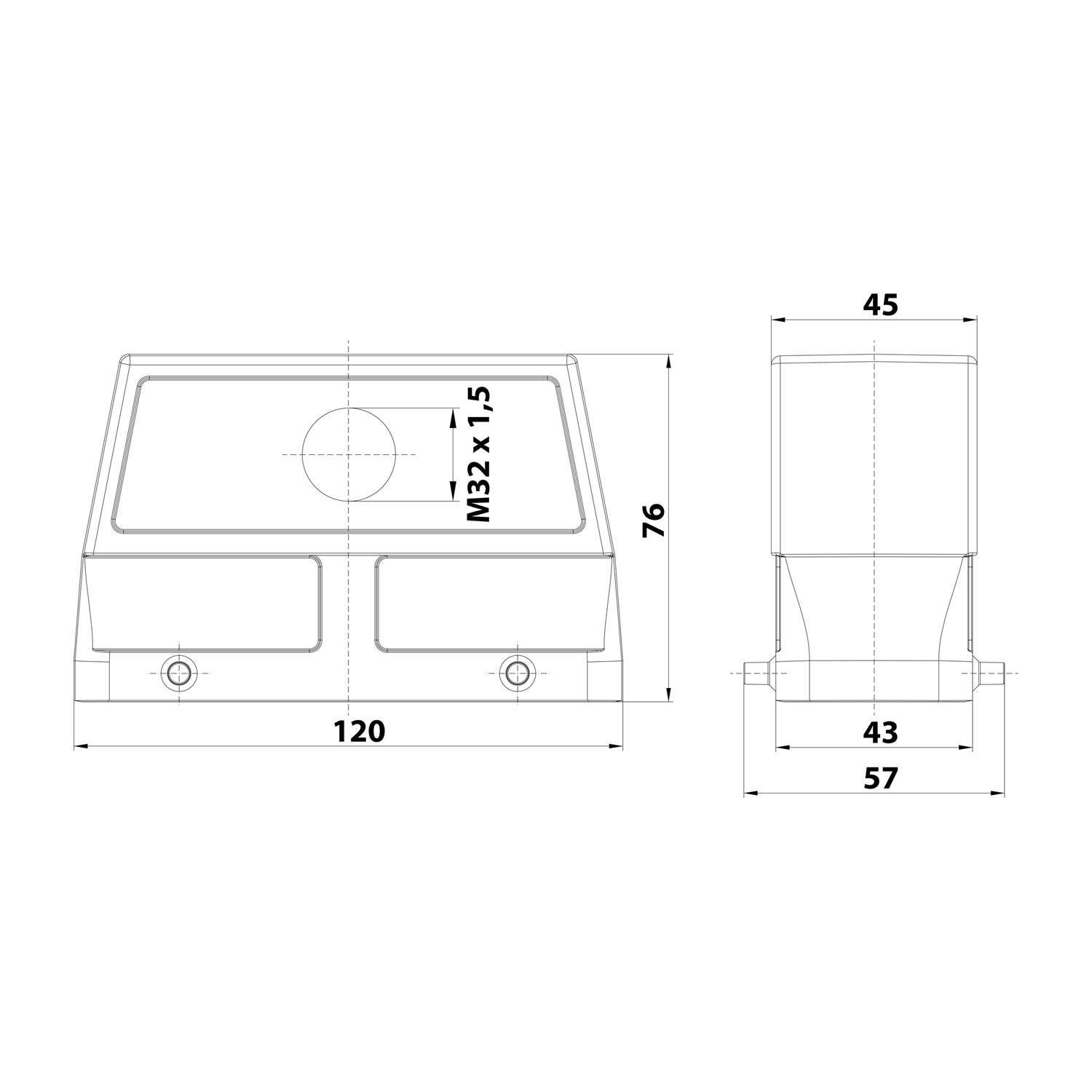 05300240663 HARTING Han 24B Tüllengehäuse hoch, 1xM32 Front Kabelabgang, für 1 Bügel (am Unterteil) Verschraubung M32