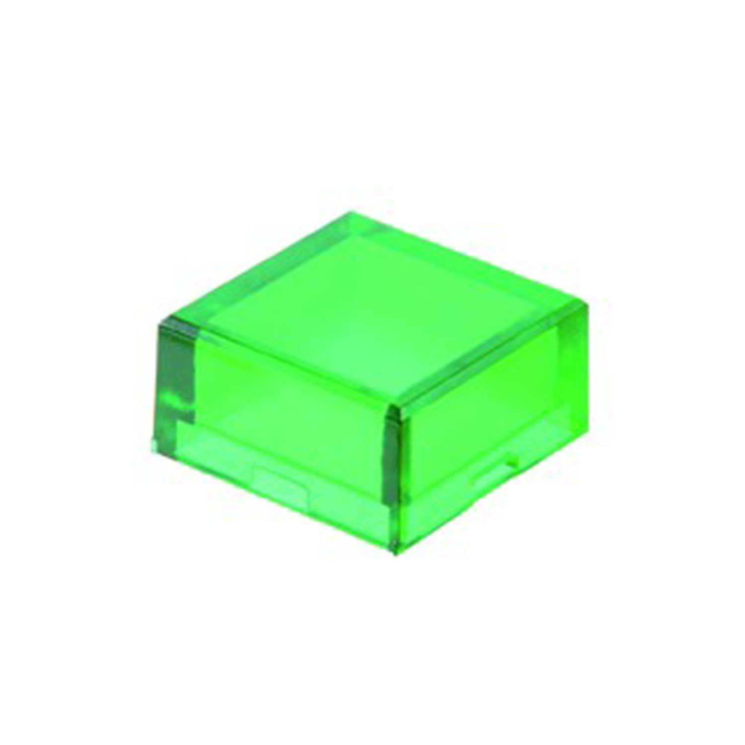 Eine transparente grüne Würfel, die als Abdeckung für eine LED-Indikatorlinse verwendet wird.
