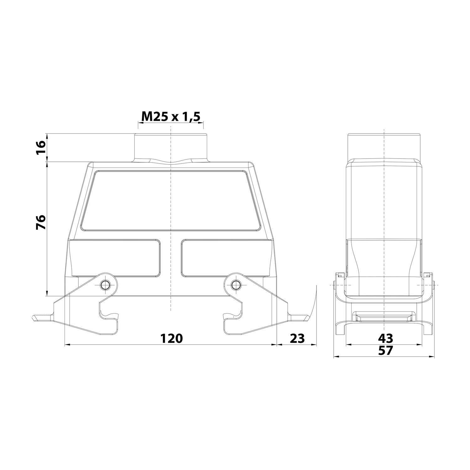 05300240464 HARTING Han 24B Tüllengehäuse hoch, 1xM25 gerader Kabelabgang, mit 2 Querbügeln Verschraubung M25