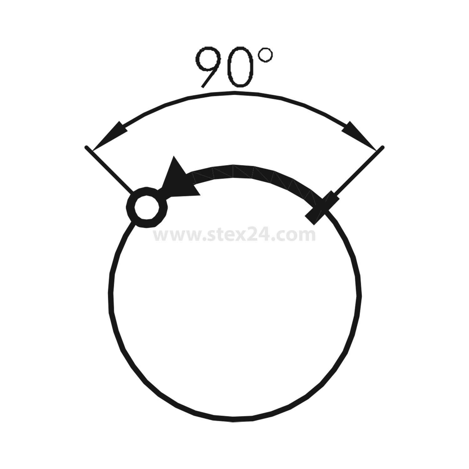 Ein Kreisbogen hebt einen 90-Grad-Winkel hervor, gekennzeichnet durch Pfeile, die auf einen Winkel am Rand des Kreises mit einem Mittelpunkt zeigen.