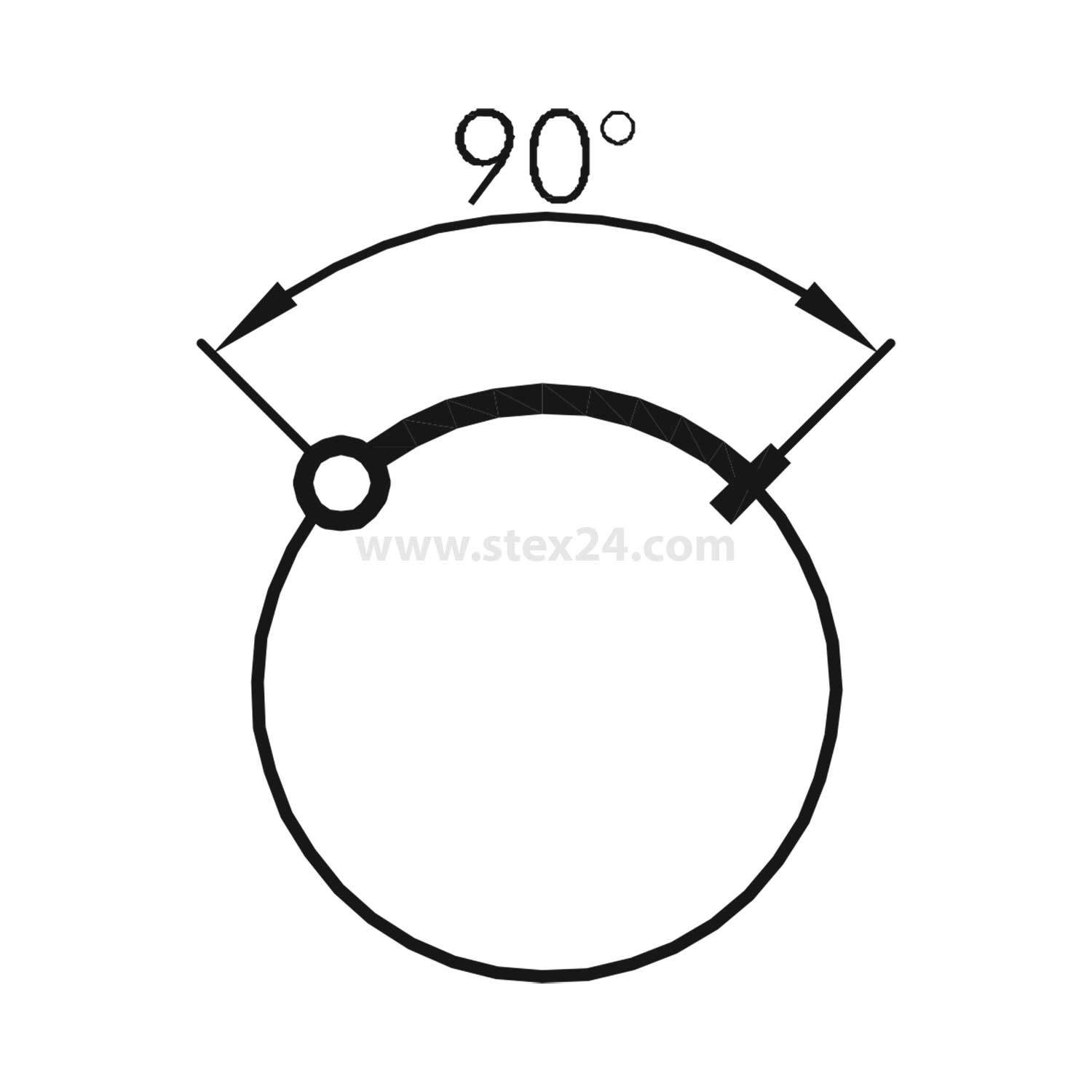90-Grad-Winkel auf dem Umfang eines Kreises, vom Kreismittelpunkt aus mit zwei Linien und Pfeilen gekennzeichnet, die den Winkelsegment anzeigen.