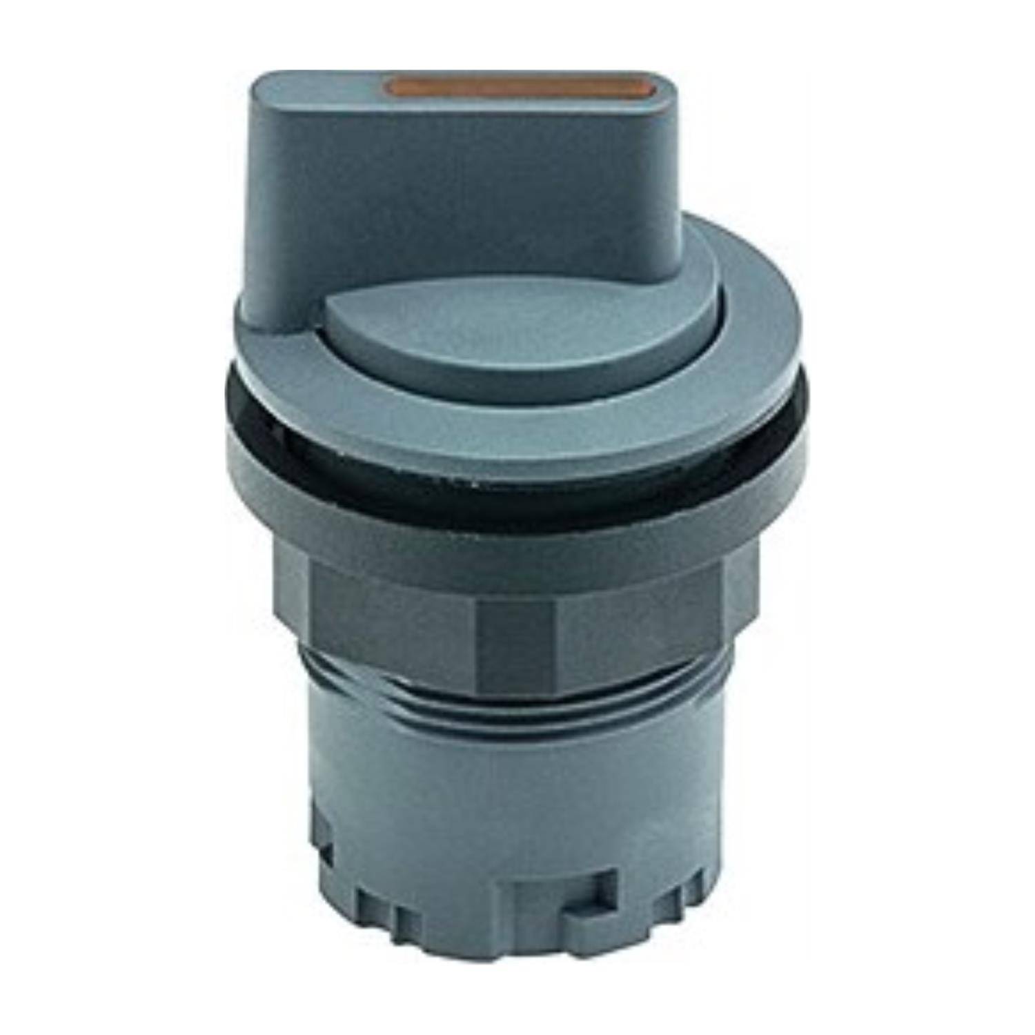 Ein grauer industrieller Sensor mit einer zylindrischen Basis und einem hervorstehenden rechteckigen Oberteil, der für automatisierte Messungen in Maschinen verwendet wird.