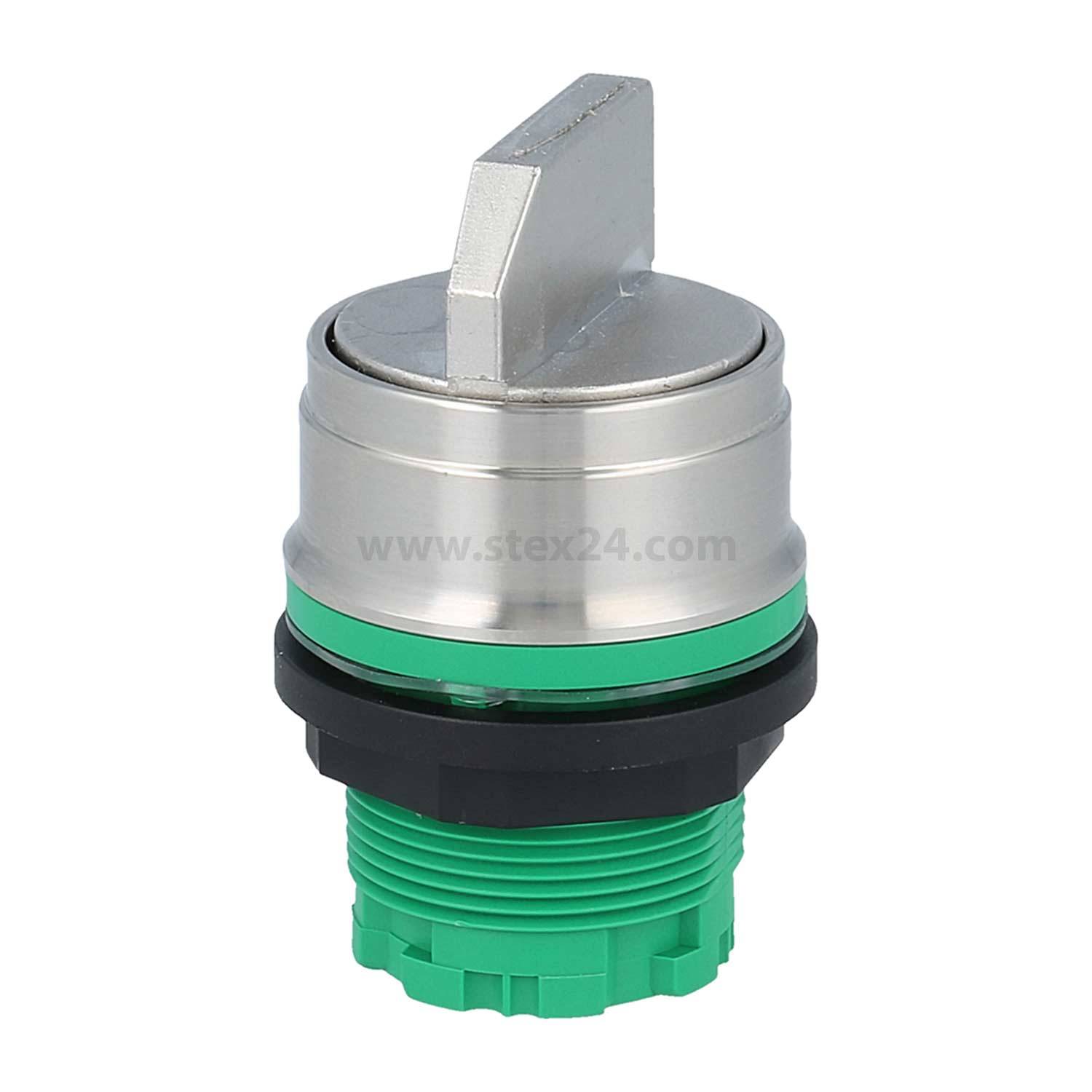 „Ein Nocken-Verriegelungsschalter aus Metall und grünem Kunststoff, der typischerweise für den sicheren Zugang in Elektrotafeln oder Maschinen verwendet wird, mit vertikaler Schlüsselöffnung.