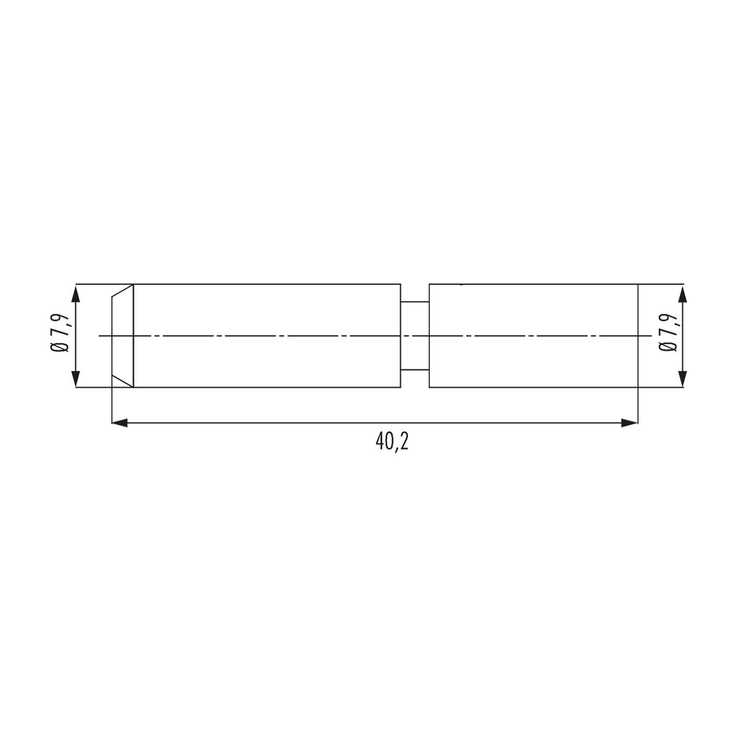 Technische Zeichnung eines Zylinderstabs, 40,2 mm Länge, mit 7,9 mm Durchmesser an beiden Enden.
