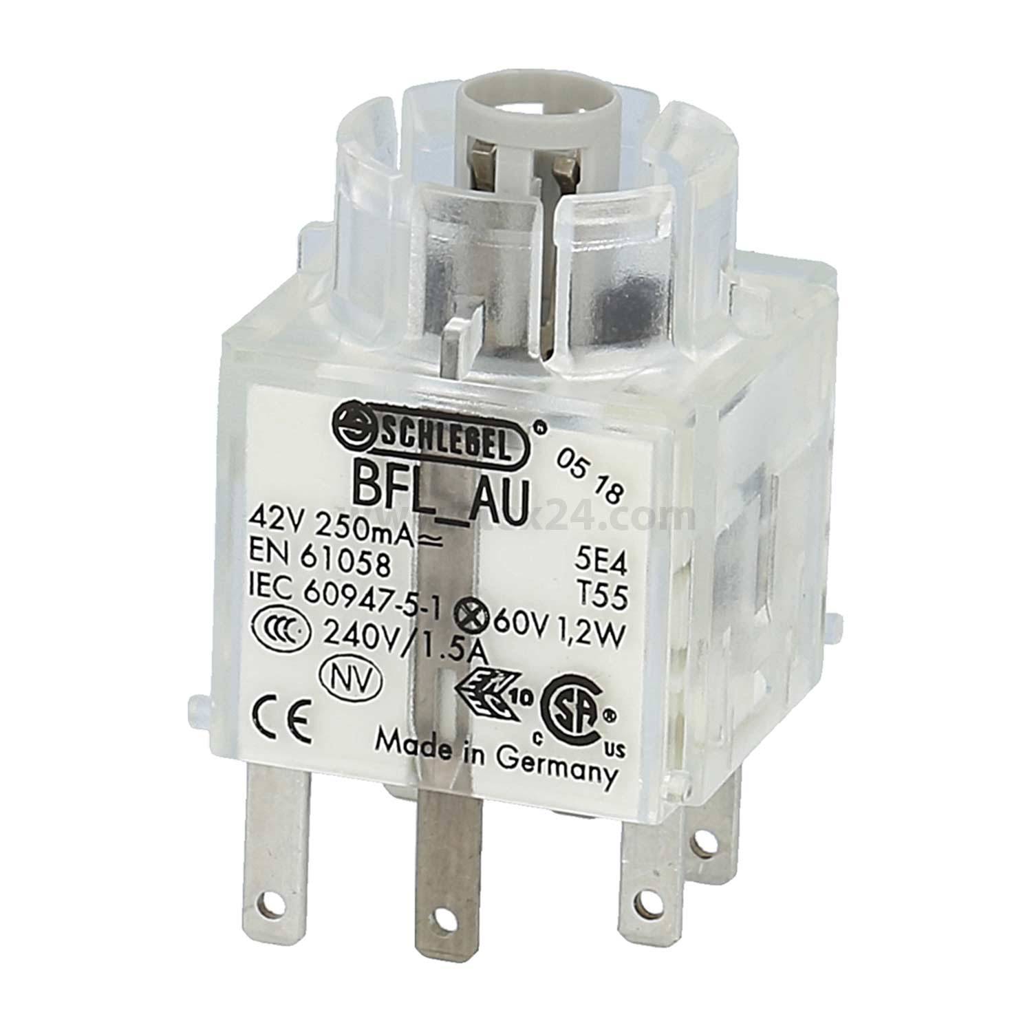 Ein elektromechanisches Relais mit vier Metallstiften und mit Spezifikationen wie '240V/1,5A' und 'Made in Germany' beschriftet.