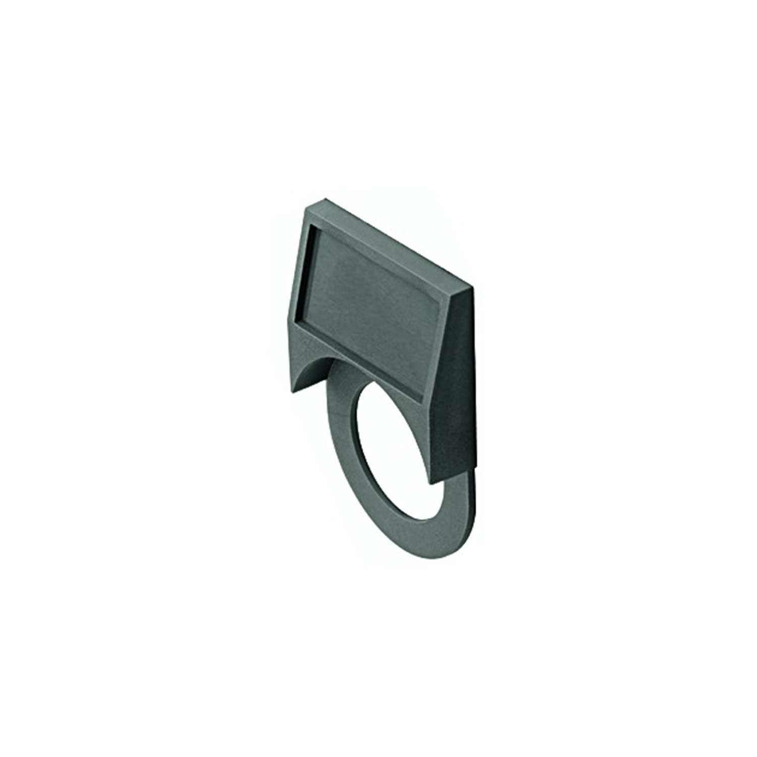 Ein minimalistischer schwarzer Ring mit einer rechteckigen, flachen Oberseite.