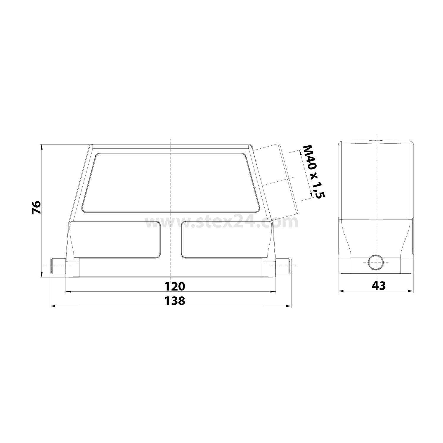 05300240572-2 HARTING Han 24B Tüllengehäuse hoch, 1xM40 seitlicher Kabelabgang, für 1 Bügel (am Unterteil)