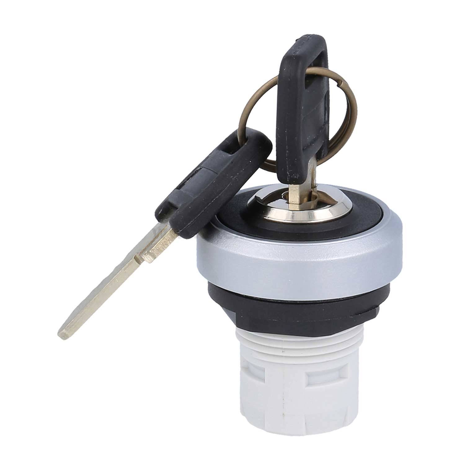 Nahaufnahme eines silbernen Zündschlüssels mit einem Paar schwarzer Schlüssel, an denen ein Schlüsselring befestigt ist.