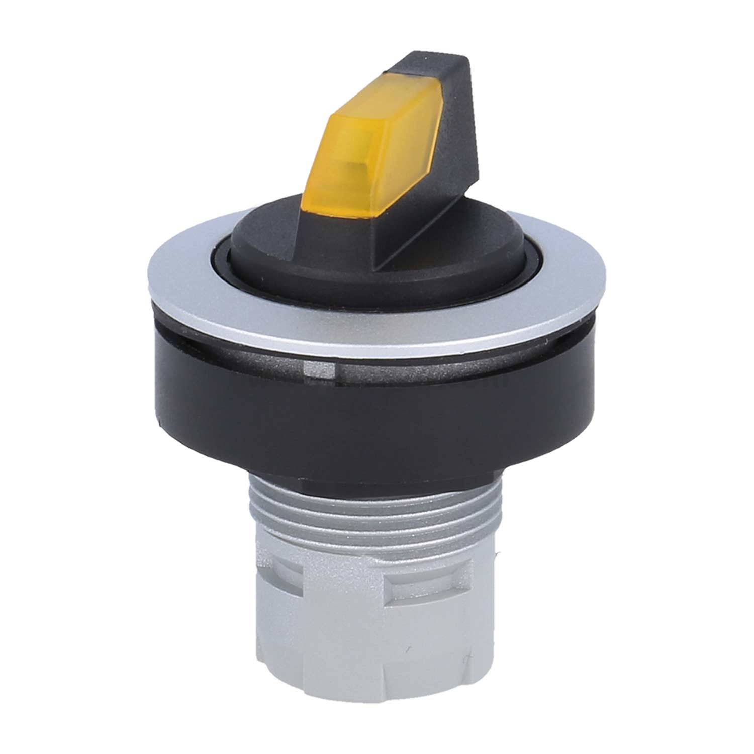 Ein schwarzer und grauer Drehschalter mit einem gelben Indikator.